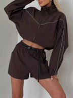 Drawstring Zip-up Jacket Shorts Set (3)