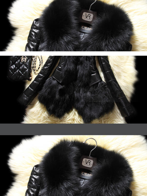 Faux Fur Large Fur Collar Leather Jacket photo 4