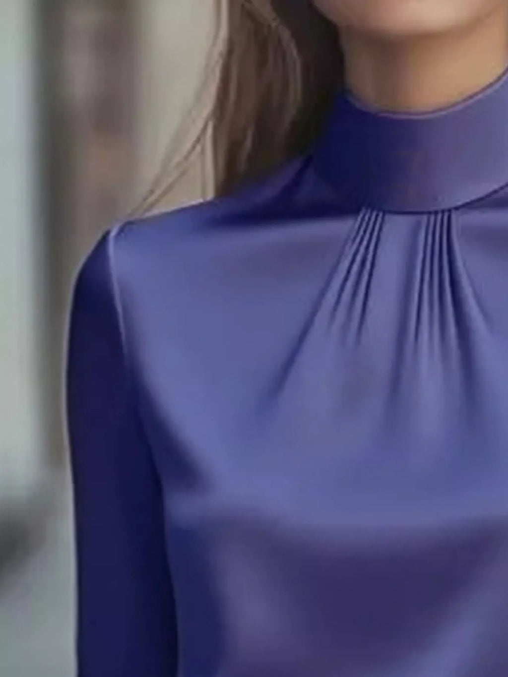 Mock Neck Long Sleeve Blouse Pleated Detail (8)
