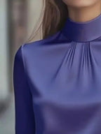 Mock Neck Long Sleeve Blouse Pleated Detail (8)