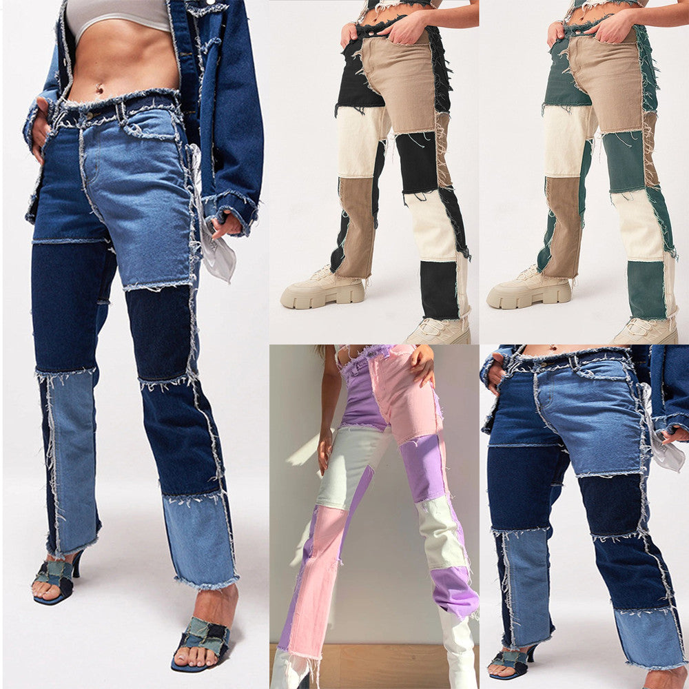 High Elastic Stitching Raw Edge Straight-leg Jeans photo 4