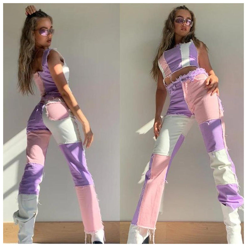 High Elastic Stitching Raw Edge Straight-leg Jeans photo 1