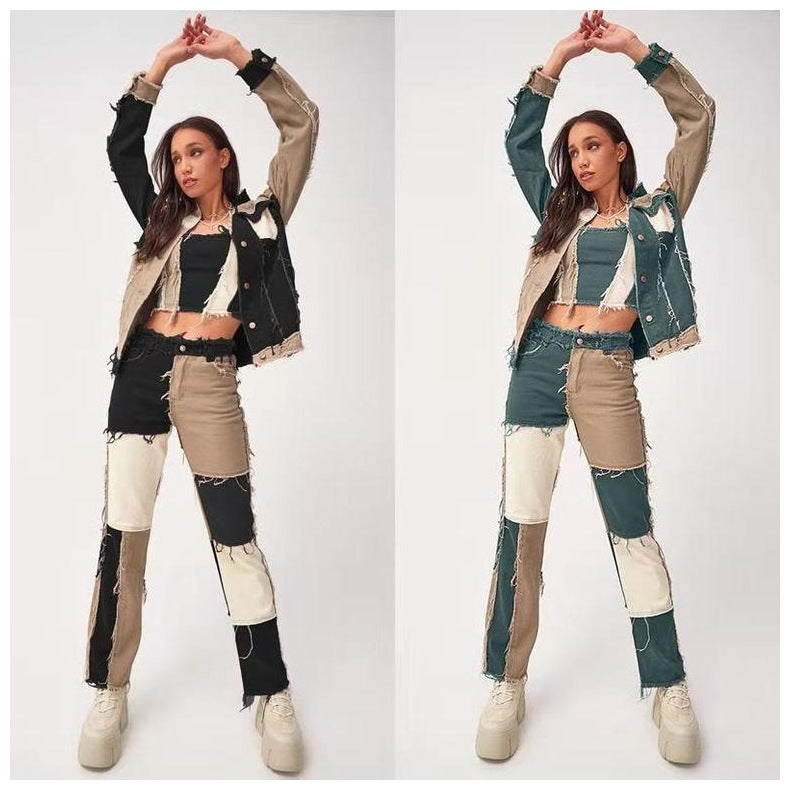 High Elastic Stitching Raw Edge Straight-leg Jeans photo 2