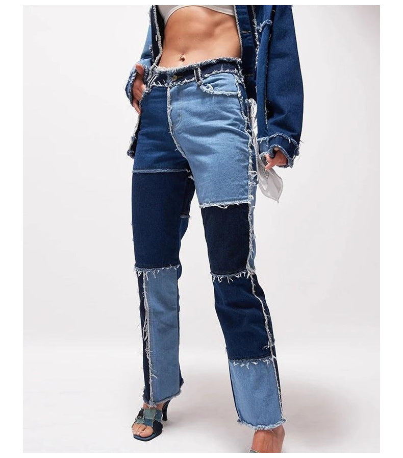 High Elastic Stitching Raw Edge Straight-leg Jeans variant CJNS100374206FU|CJNS100374207GT|CJNS100374208HS|CJNS100374209IR|CJNS100374210JQ|CJNS100374221UF