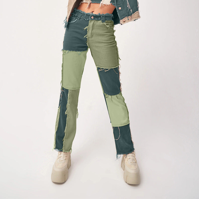 High Elastic Stitching Raw Edge Straight-leg Jeans variant CJNS100374211KP|CJNS100374212LO|CJNS100374213MN|CJNS100374214NM|CJNS100374215OL|CJNS100374223WD