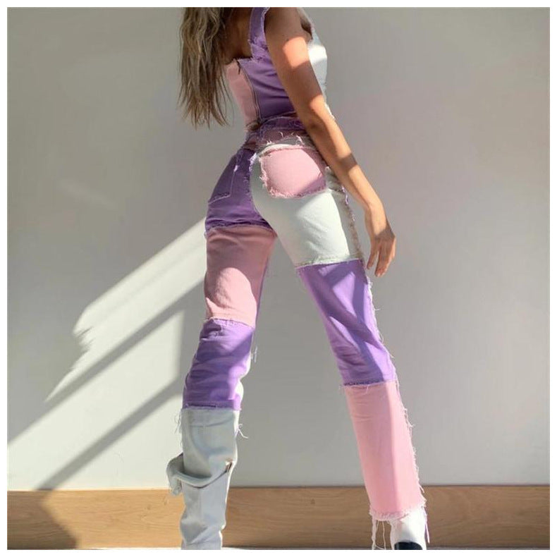 High Elastic Stitching Raw Edge Straight-leg Jeans variant CJNS100374216PK|CJNS100374217QJ|CJNS100374218RI|CJNS100374219SH|CJNS100374220TG|CJNS100374224XC