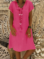 Print Short-sleeved V-neck Mid-length Dress photo 3