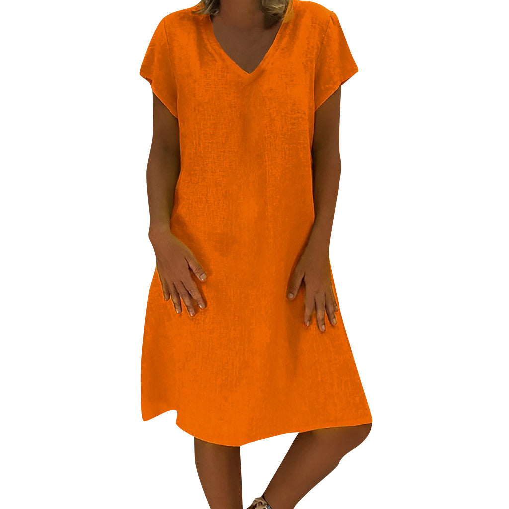 Print Short-sleeved V-neck Mid-length Dress photo 2