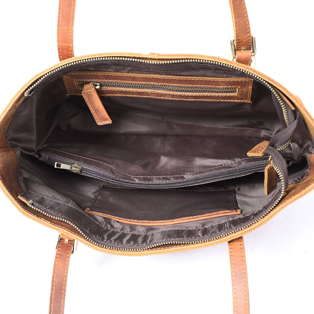 Simple First Layer Cowhide Tote Bag Retro Shoulder photo 4
