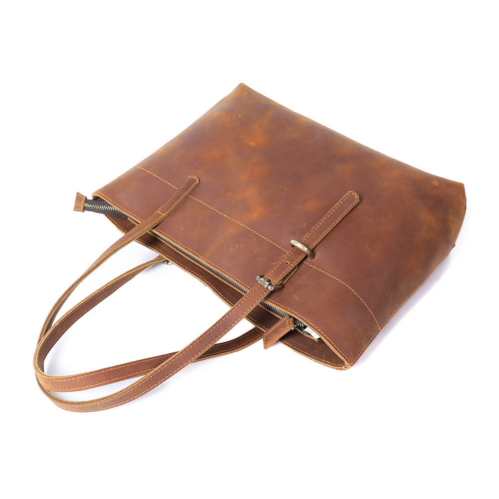 Simple First Layer Cowhide Tote Bag Retro Shoulder photo 3