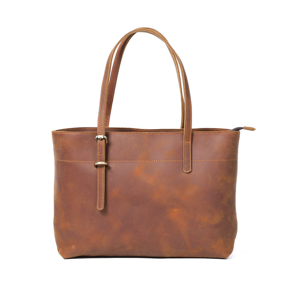 Simple First Layer Cowhide Tote Bag Retro Shoulder photo 2