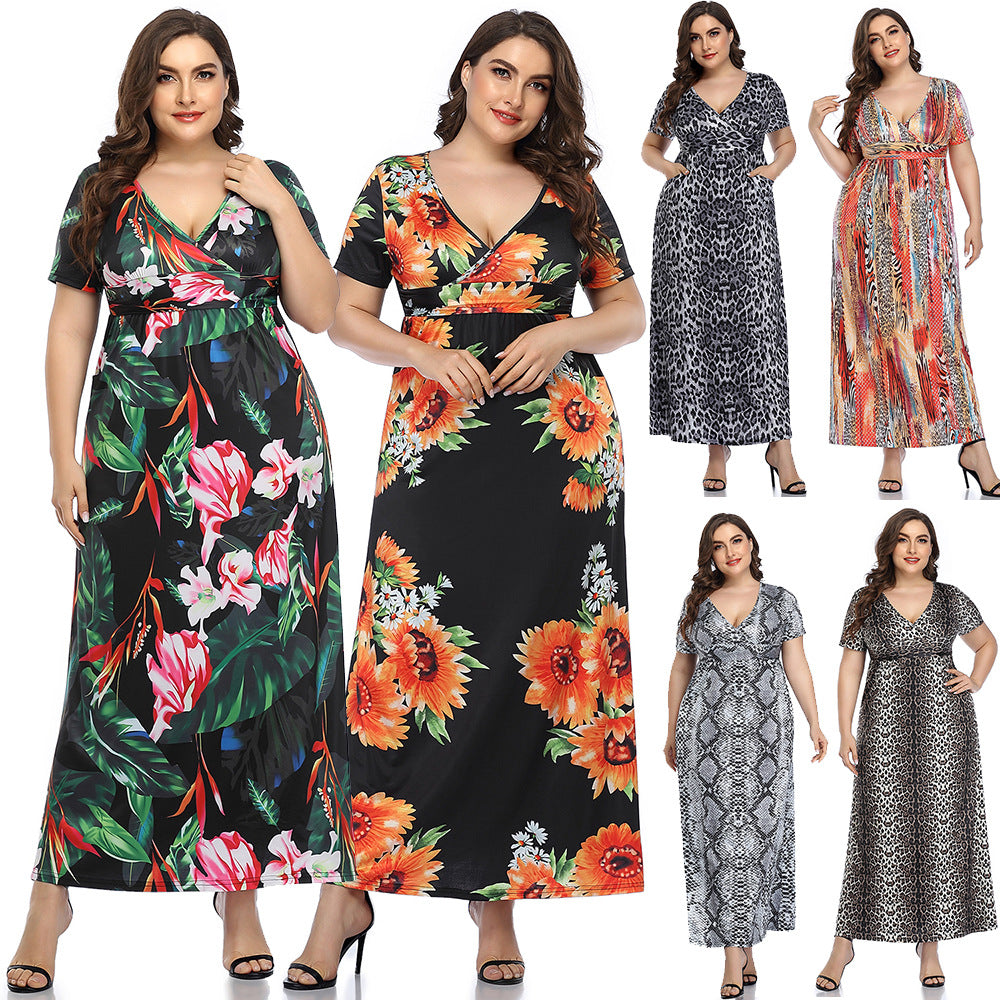 Broken Beautiful Leopard V-neck Long Dress Short Sleeves photo 1