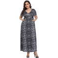 Broken Beautiful Leopard V-neck Long Dress Short Sleeves variant CJNS103496301AZ|CJNS103496302BY|CJNS103496303CX|CJNS103496304DW|CJNS103496305EV
