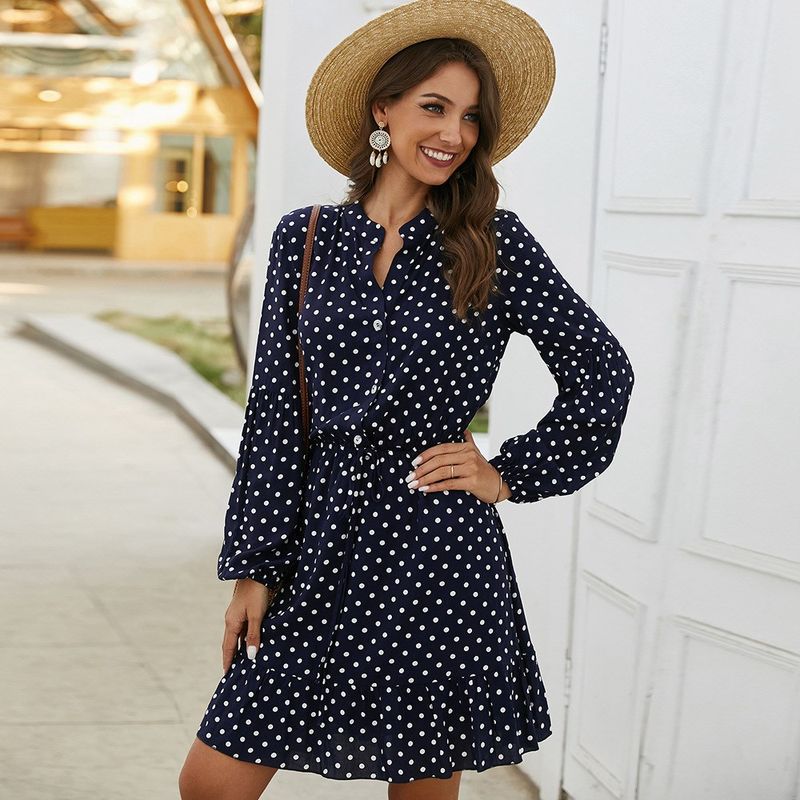 Autumn Long Sleeve Polka Dot Dress variant CJNS103851301AZ|CJNS103851302BY|CJNS103851303CX|CJNS103851304DW