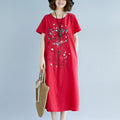 Ethnic Embroidered Cotton Linen Medium Length Dress variant CJNS103870101AZ|CJNS103870102BY|CJNS103870103CX|CJNS103870104DW