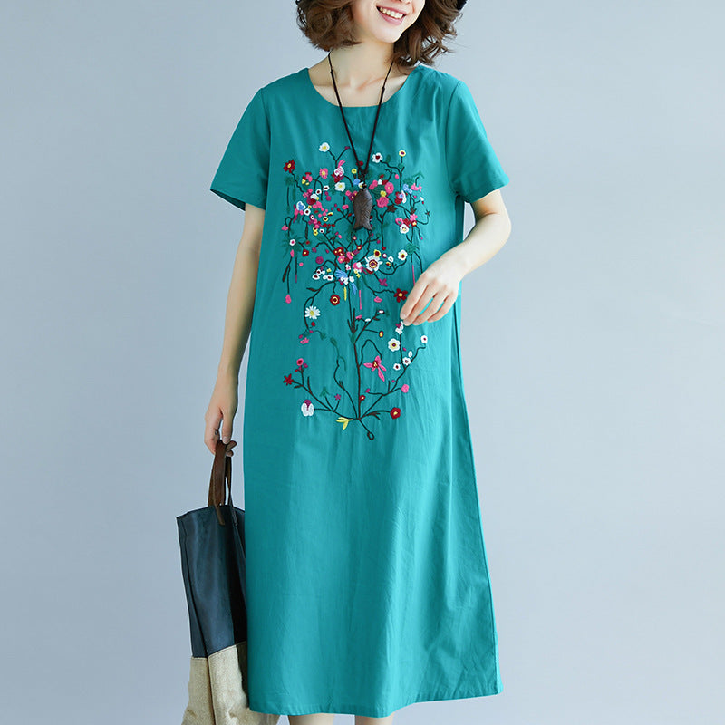 Ethnic Embroidered Cotton Linen Medium Length Dress variant CJNS103870105EV|CJNS103870106FU|CJNS103870107GT|CJNS103870108HS