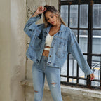 Water Blue Short Loose Casual Denim Jacket photo 4