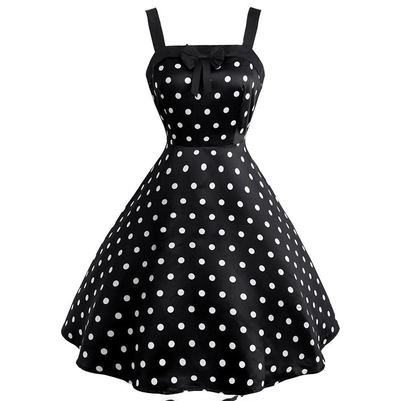 Polka Dot Print Vintage Dress variant CJNSSYLY08805-Black-XXL|CJNSSYLY08805-Black-L|CJNSSYLY08805-Black-M|CJNSSYLY08805-Black-S|CJNSSYLY08805-Black-XL