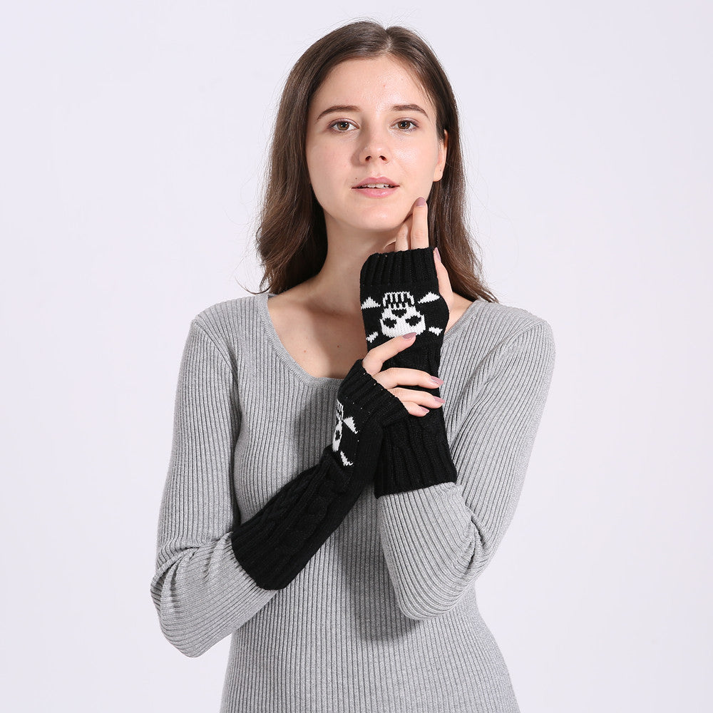 Warm Twisted Skull Knit Short Gloves Wool photo 4