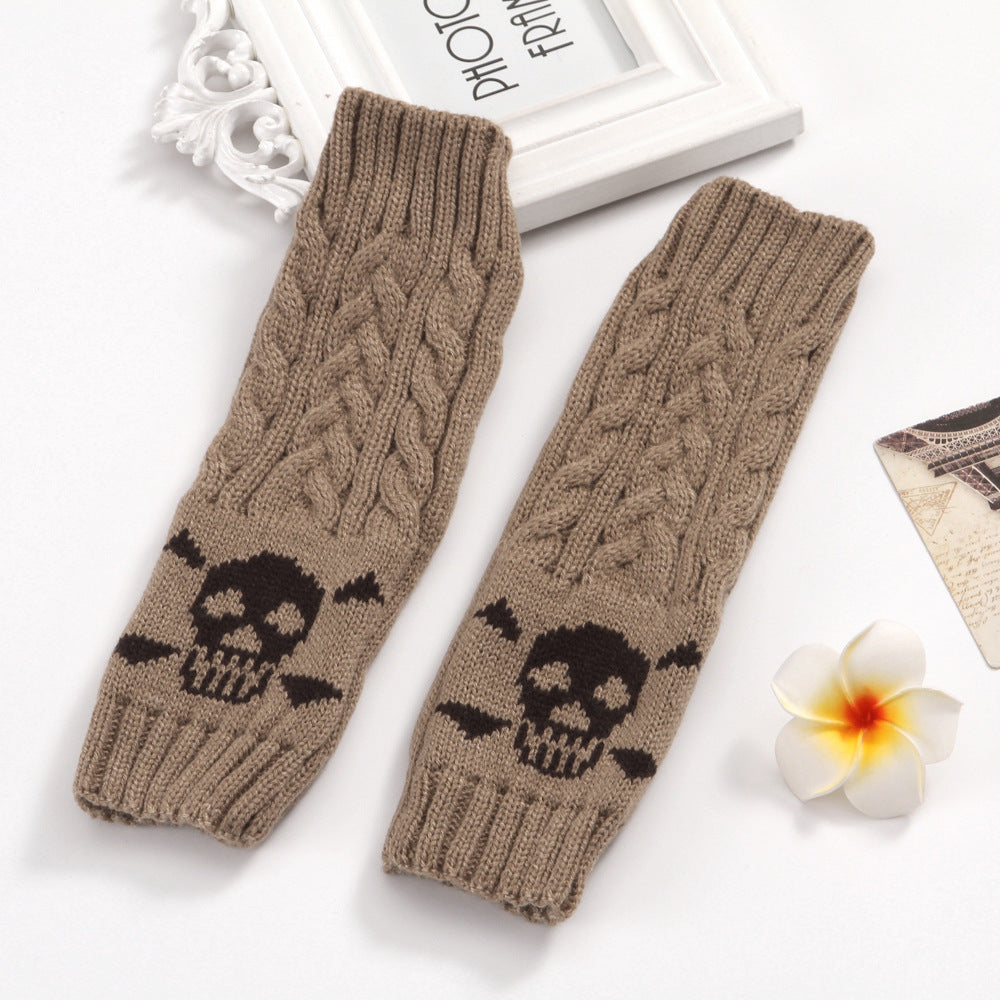 Warm Twisted Skull Knit Short Gloves Wool variant CJNS104319805EV