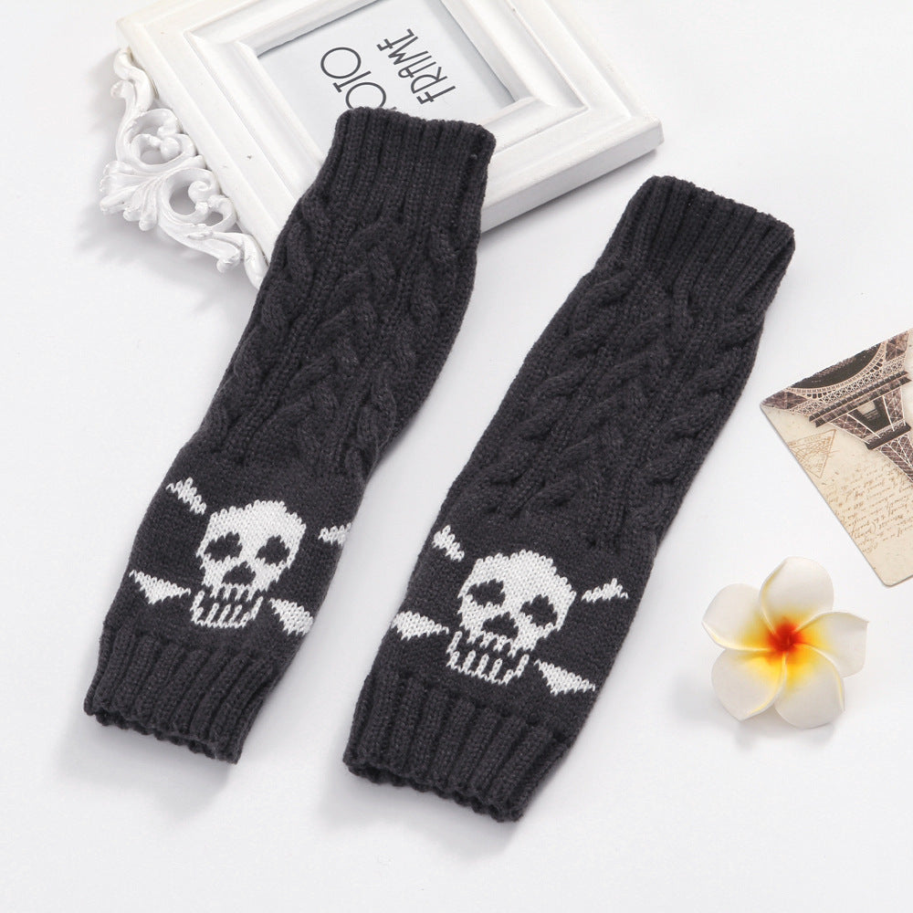 Warm Twisted Skull Knit Short Gloves Wool variant CJNS104319803CX