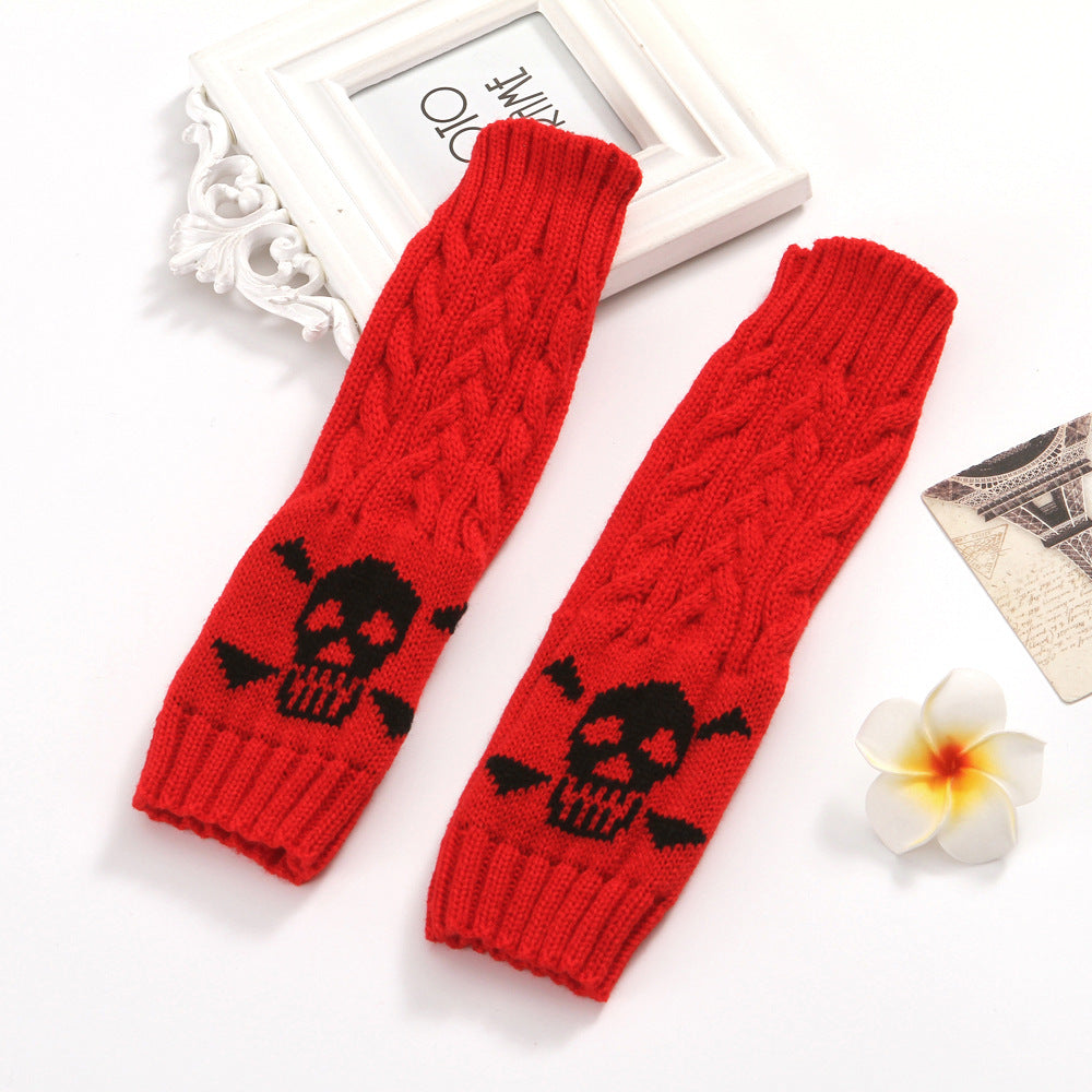 Warm Twisted Skull Knit Short Gloves Wool variant CJNS104319801AZ