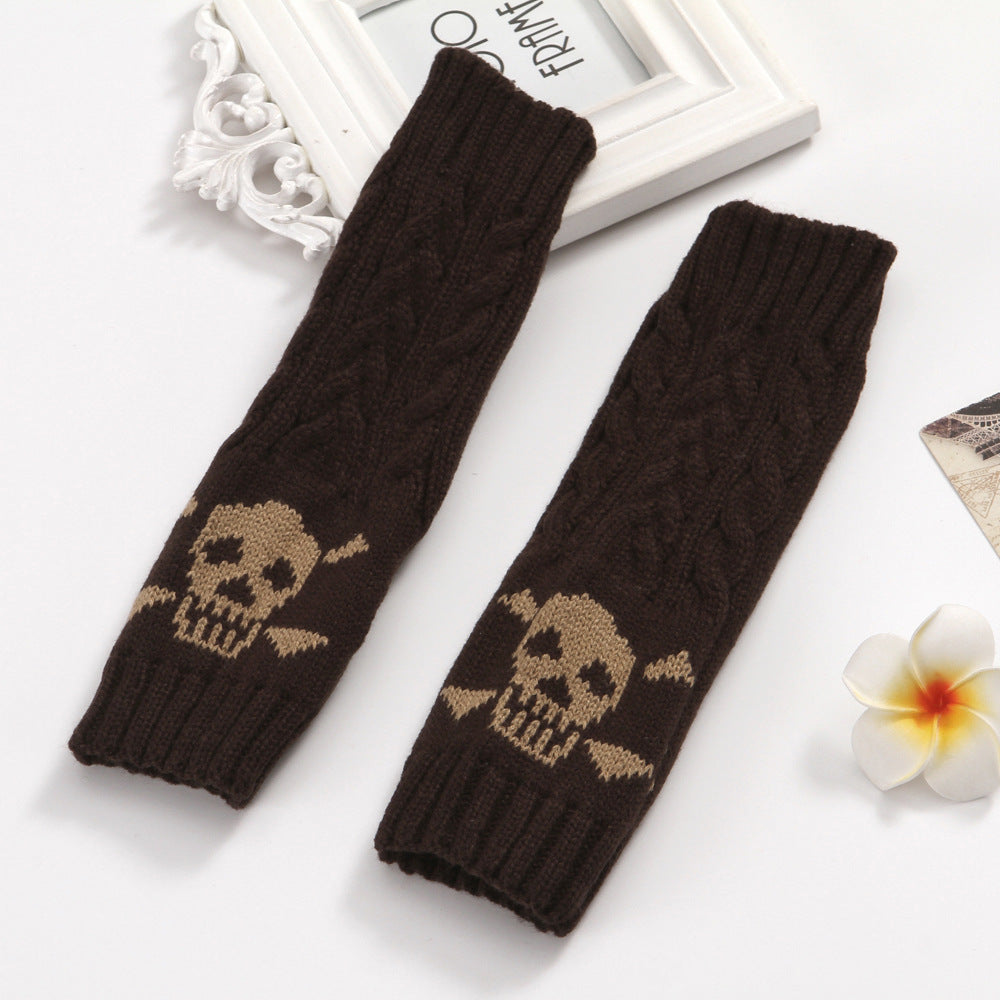 Warm Twisted Skull Knit Short Gloves Wool variant CJNS104319804DW