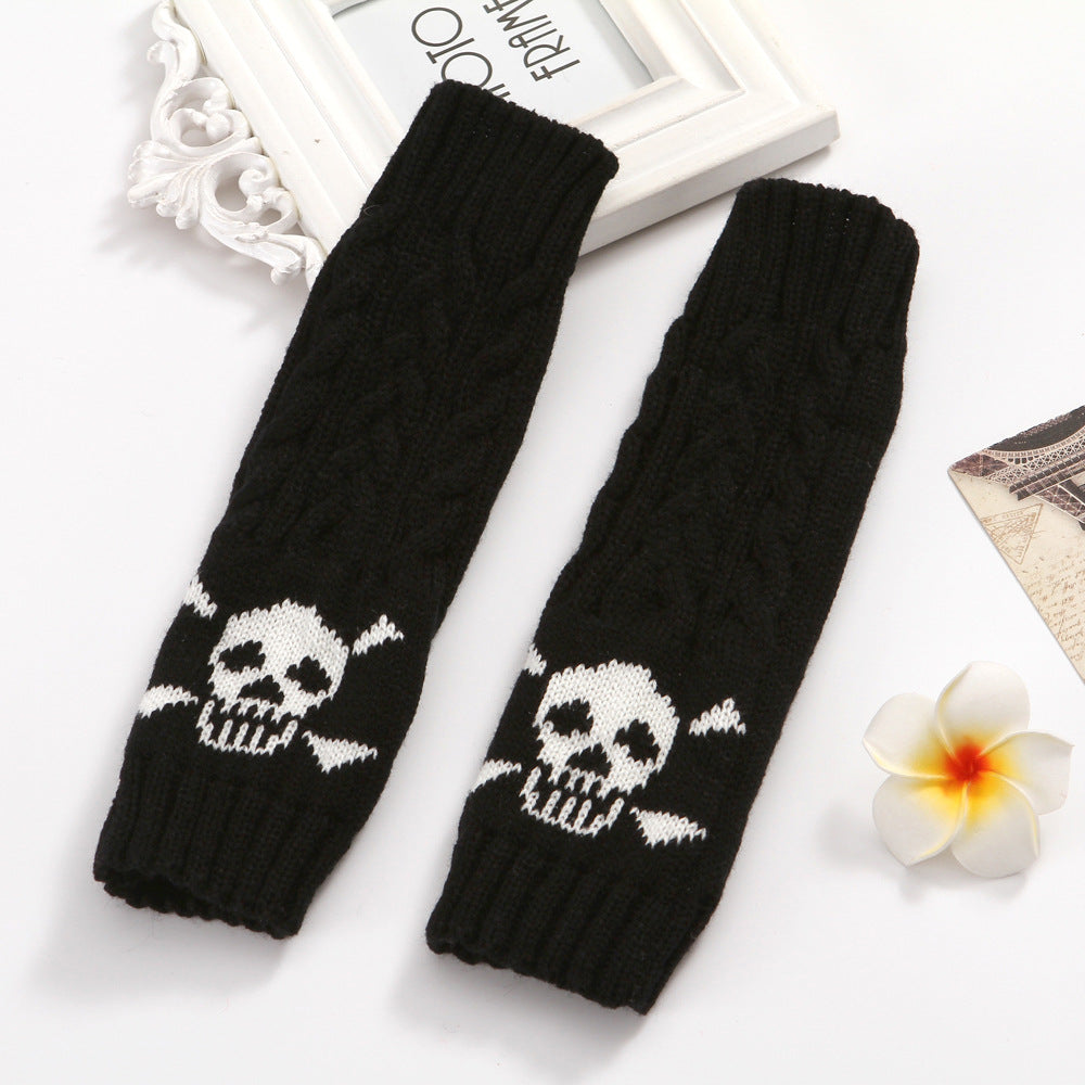 Warm Twisted Skull Knit Short Gloves Wool variant CJNS104319802BY
