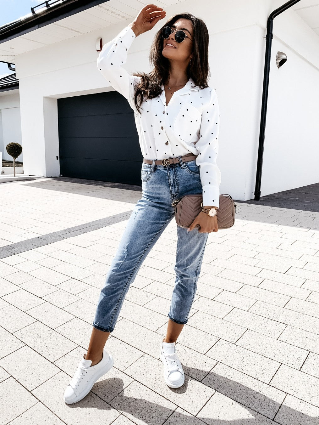 Slim Button Polka Dot Long Sleeve Pocket Shirt photo 2