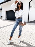 Slim Button Polka Dot Long Sleeve Pocket Shirt photo 2