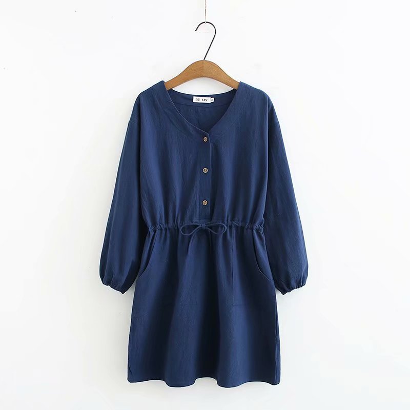 Loose Cotton Linen Dress variant CJLY106224409IR|CJLY106224410JQ|CJLY106224411KP|CJLY106224412LO