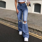 High-rise Flared Ripped Street Casual Jeans photo 2