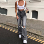 High-rise Flared Ripped Street Casual Jeans photo 3