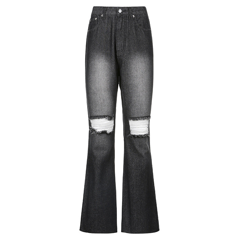 High-rise Flared Ripped Street Casual Jeans variant CJNZ106993001AZ|CJNZ106993002BY|CJNZ106993003CX