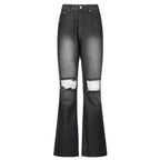 High-rise Flared Ripped Street Casual Jeans variant CJNZ106993001AZ|CJNZ106993002BY|CJNZ106993003CX