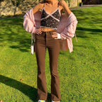 Brown High Waist Stretch Bootcut Jeans Casual Pants photo 4