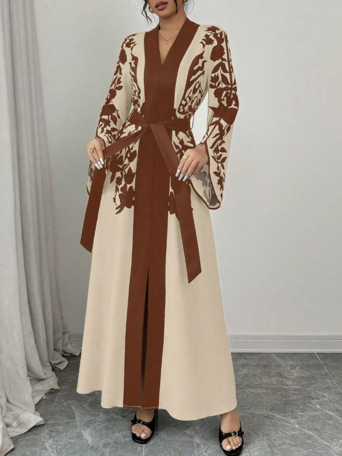 Printed Tie Waist Maxi Dress (22)