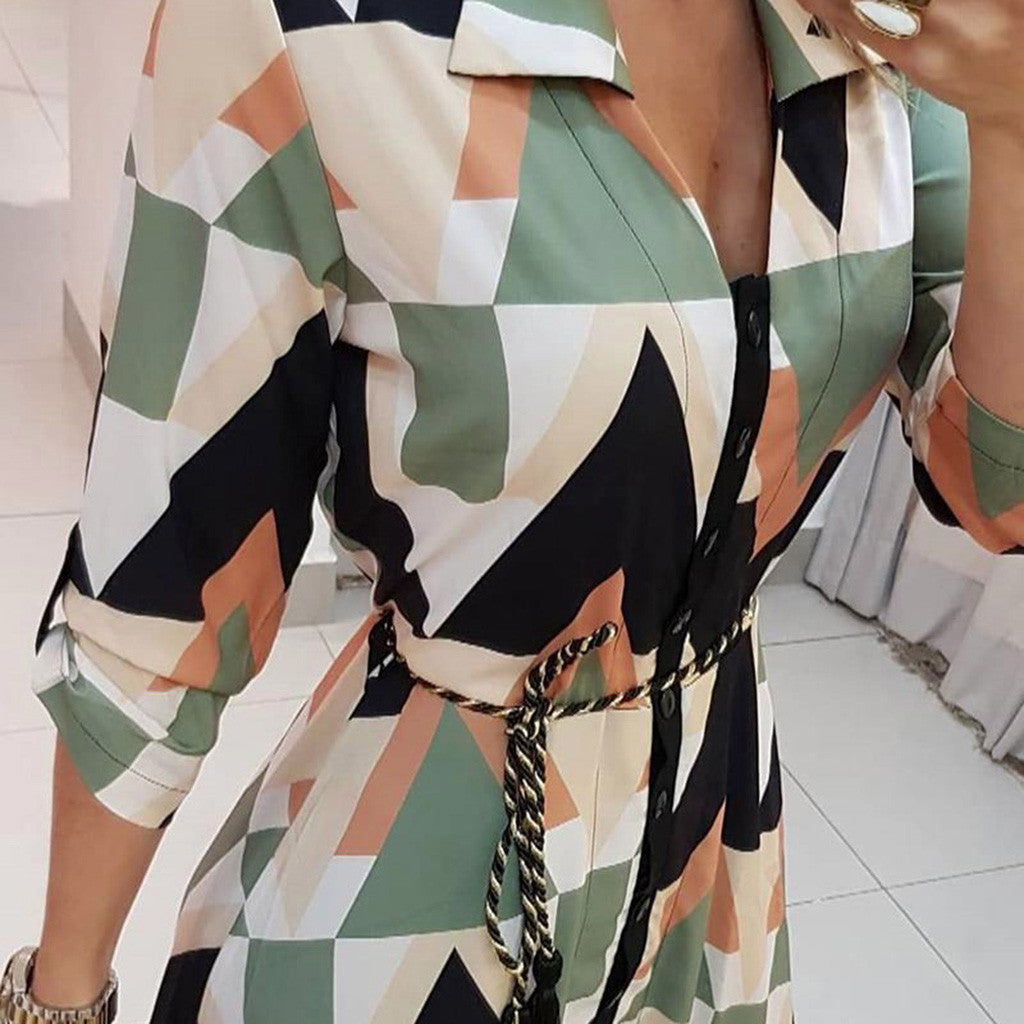 Long Sleeve V-neck Printed Dress photo 1
