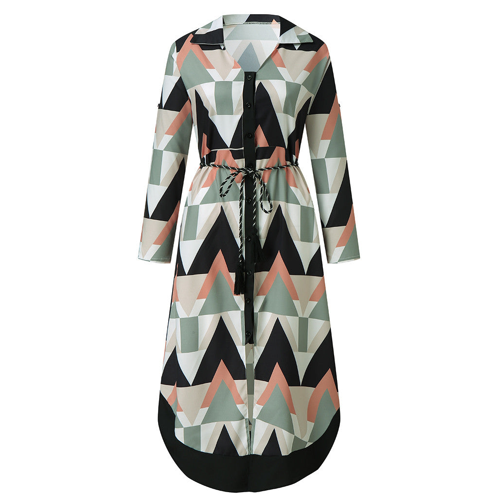 Long Sleeve V-neck Printed Dress photo 2