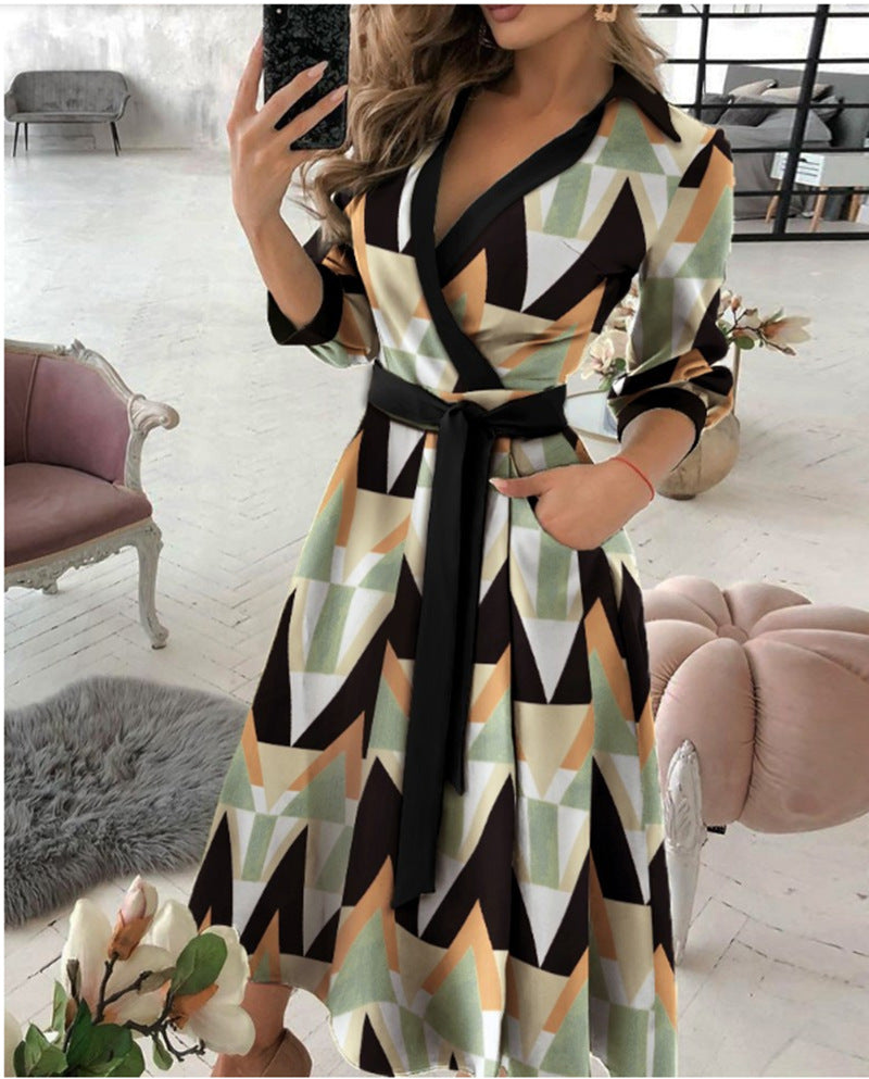 Long Sleeve V-neck Printed Dress photo 4