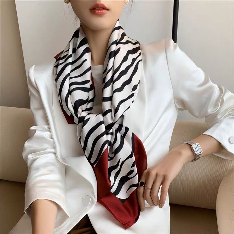 Zebra Print Silk Square Scarf Mulberry Crepe Satin photo 2