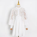 Stand Collar Lantern Sleeve Lace Perspective Short Dress variant CJLY109525001AZ|CJLY109525002BY|CJLY109525003CX