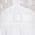 Stand Collar Lantern Sleeve Lace Perspective Short Dress photo 3
