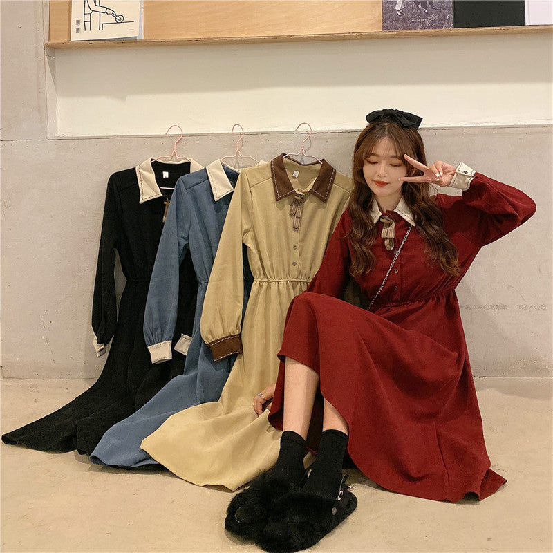 A-line Long Sleeve Dress in Autumn Winter variant CJNSSYLY13173-Beige-One size
