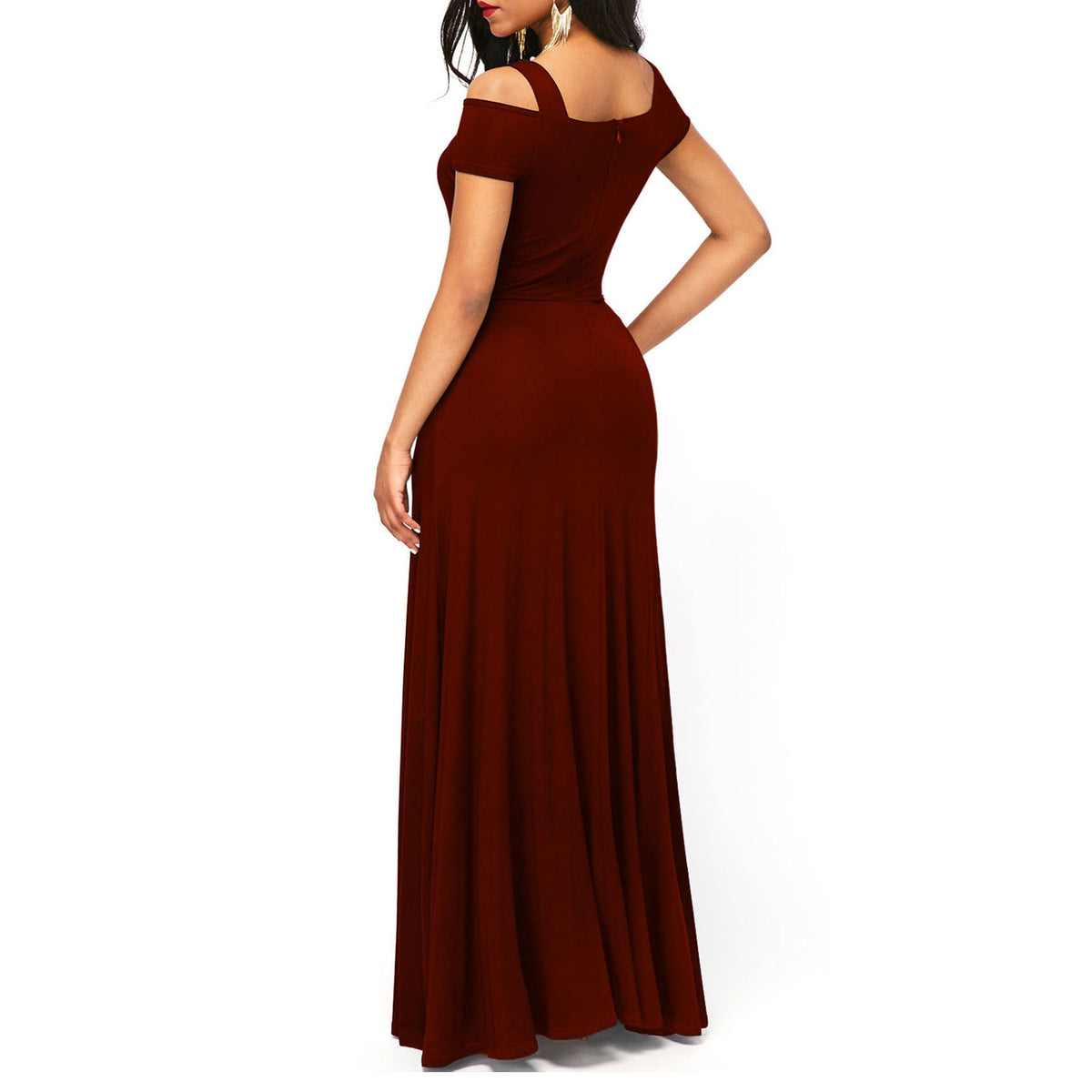 Solid Color V-neck Strapless Split Slim Fit Party Dress photo 2