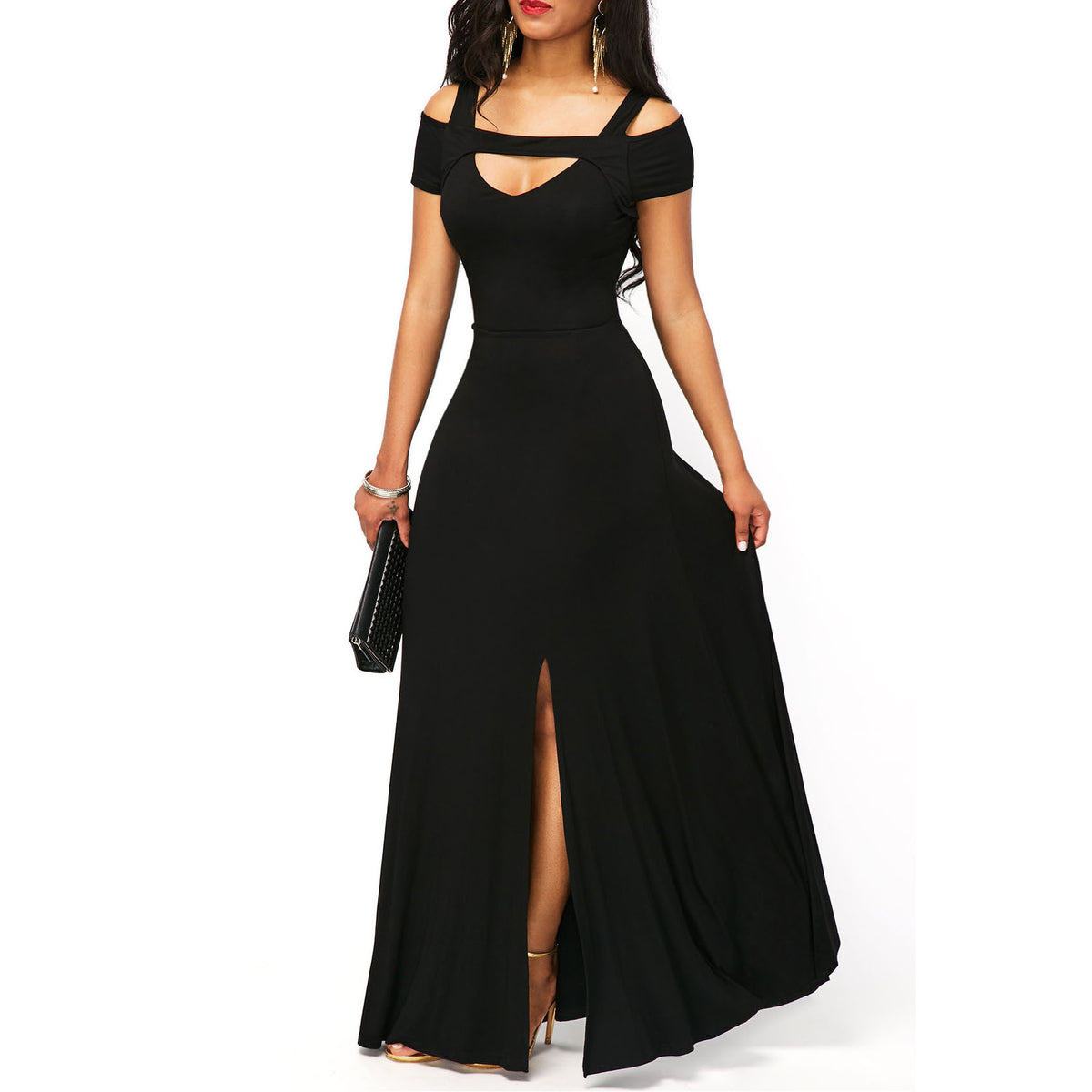 Solid Color V-neck Strapless Split Slim Fit Party Dress variant CJLY110173101AZ|CJLY110173102BY|CJLY110173103CX|CJLY110173104DW|CJLY110173105EV|CJLY110173106FU|CJLY110173107GT|CJLY110173108HS