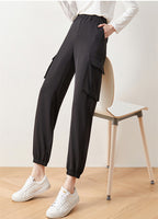 Cargo Pants Elastic High Waist Cropped Trousers Casual photo 2