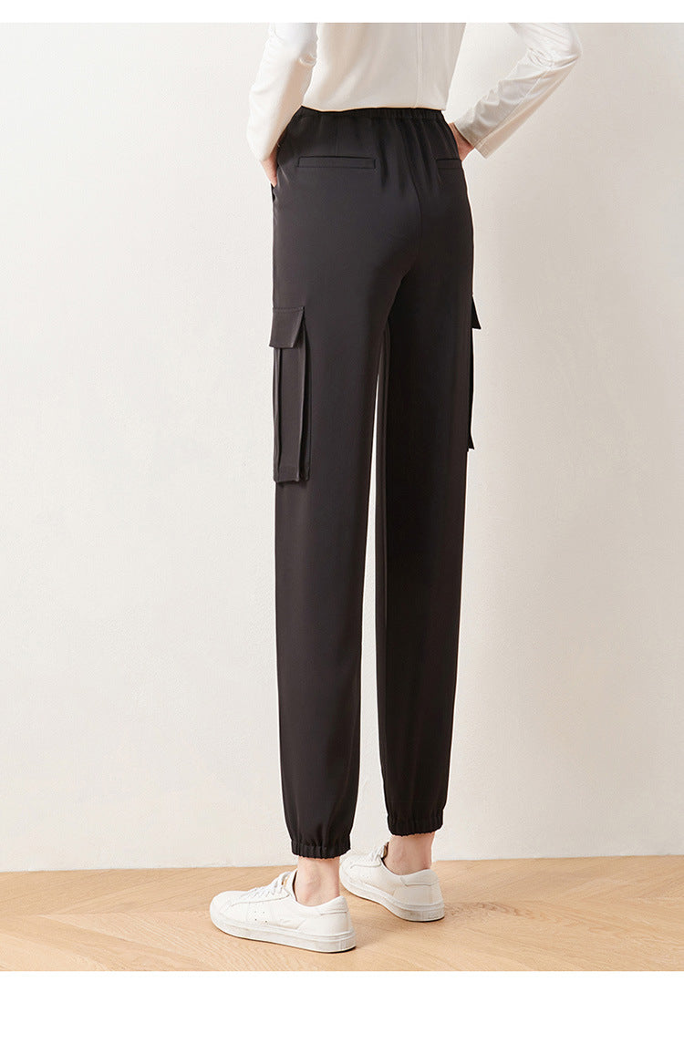 Cargo Pants Elastic High Waist Cropped Trousers Casual photo 4
