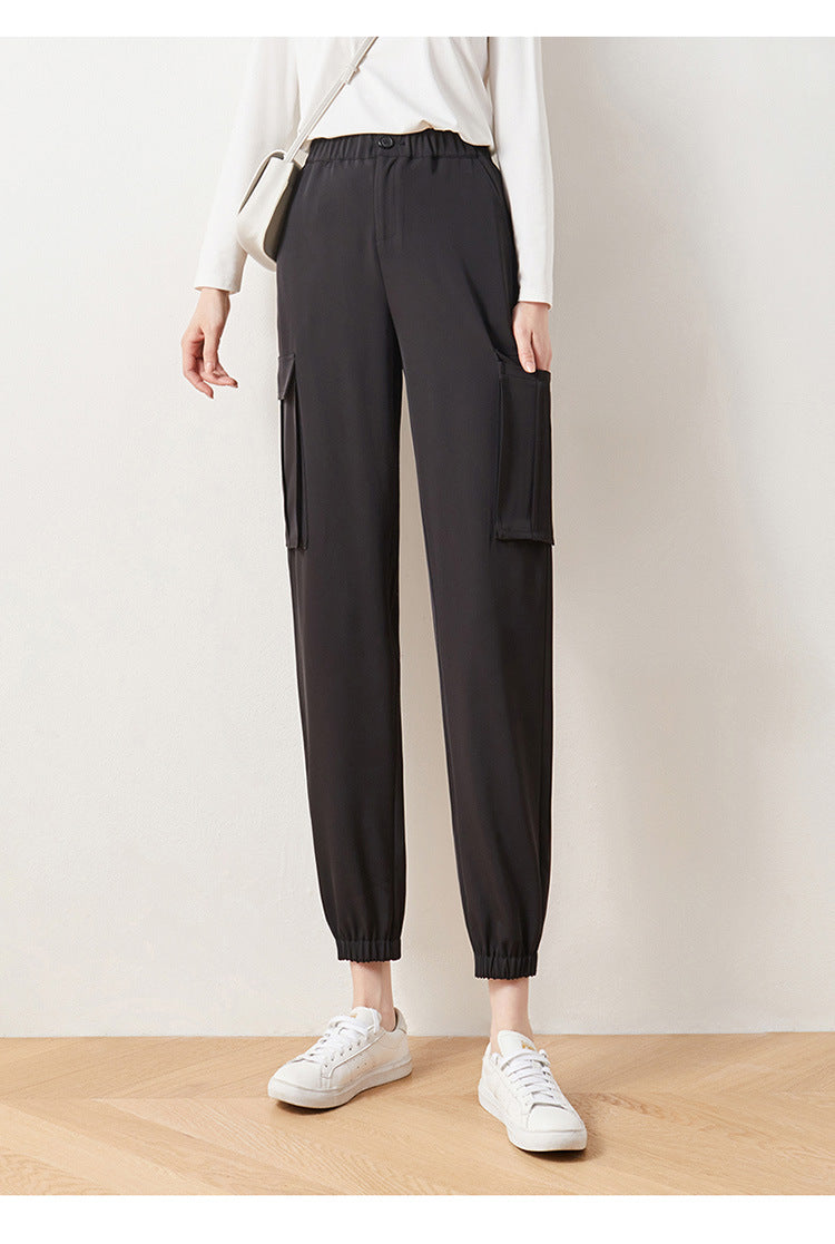 Cargo Pants Elastic High Waist Cropped Trousers Casual photo 1
