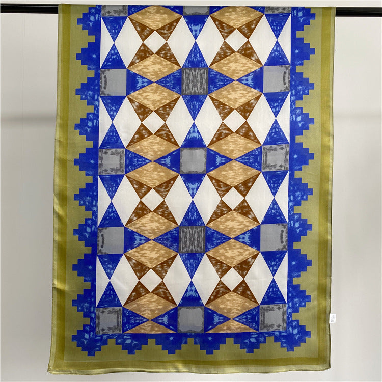 Retro Geometric Pattern Silk Satin Scarf variant CJWJ110566201AZ